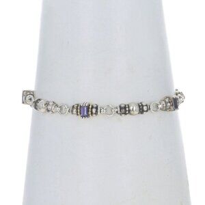 Logos Caviar Iolite Link Bracelet 7 1/2" - Sterling 925 Yellow Gold 18k Baguette